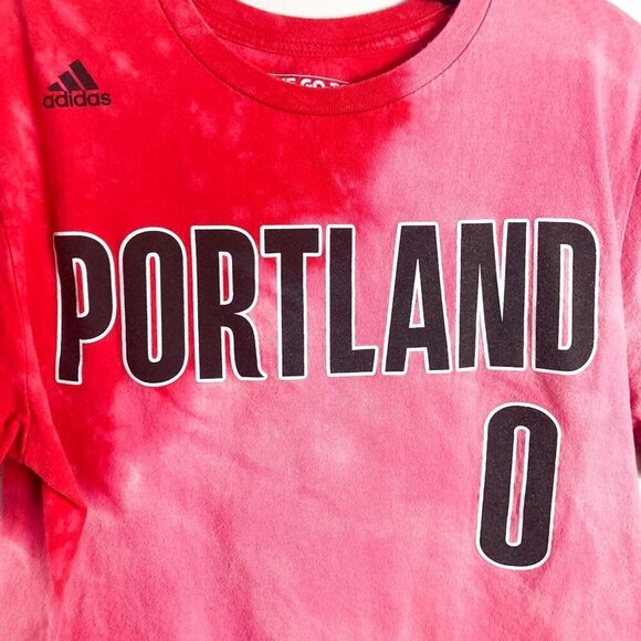 Adidas Portland Trail Blazers Lillard 0 Split Tie dye Go-to T Shirt Pink Red Med - Picture 3 of 7